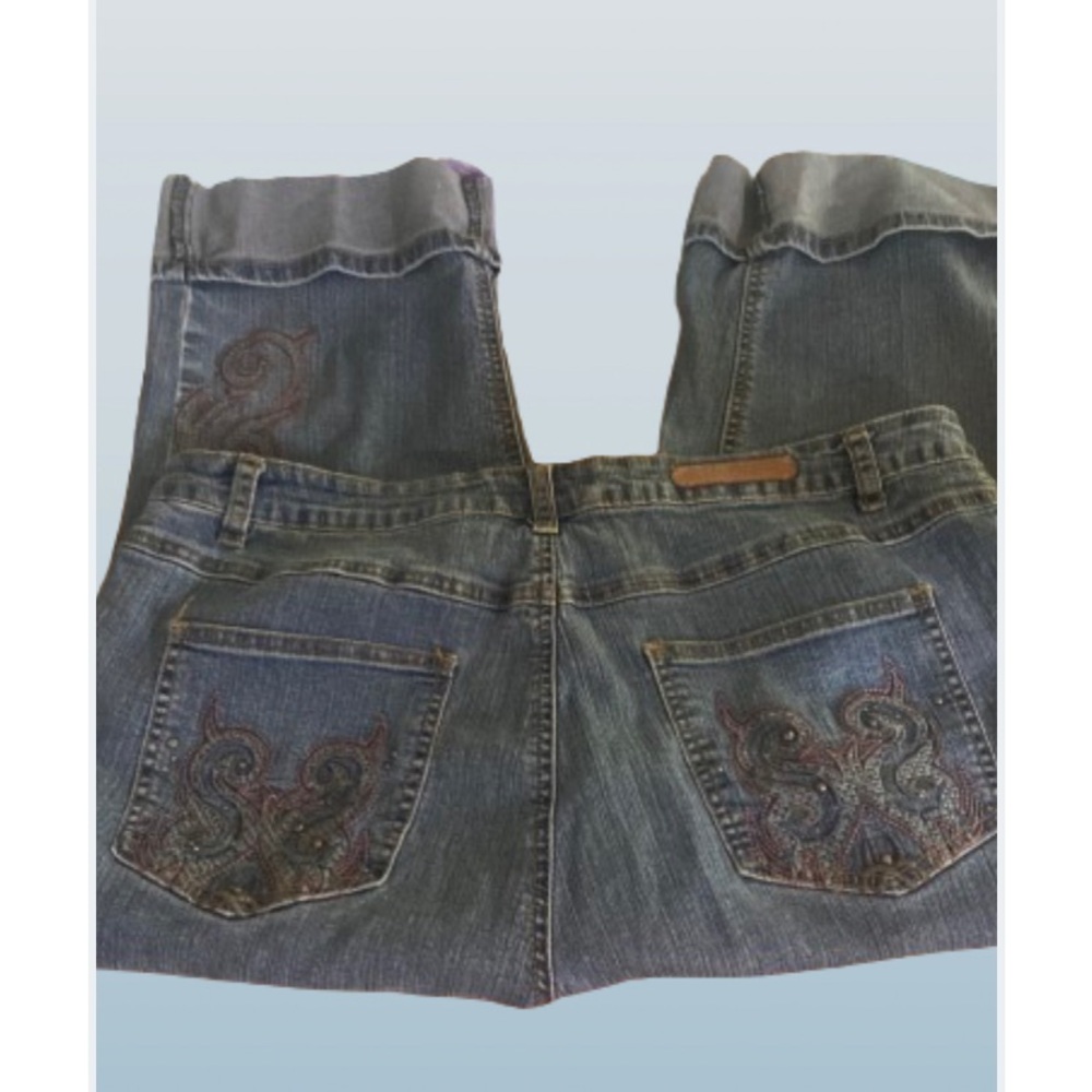 Cos Jeans Medium Blue Capri Cuffed Embellished High Rise 16W